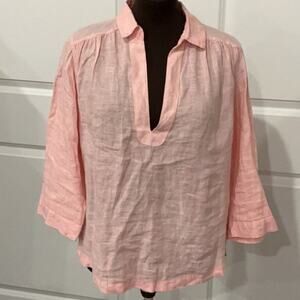 Sigrid Olsen Beachy Lagenlook Peach Pink 100% Linen Shirt Top Size Medium